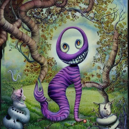 Image similar to portrait of surreal Cheshire Cat, artwork by Daniel Merriam,