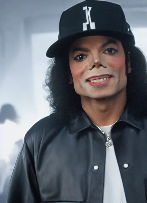Image similar to film still of michael jackson as eazy e in the movie straight outta compton, full-shot, 4k