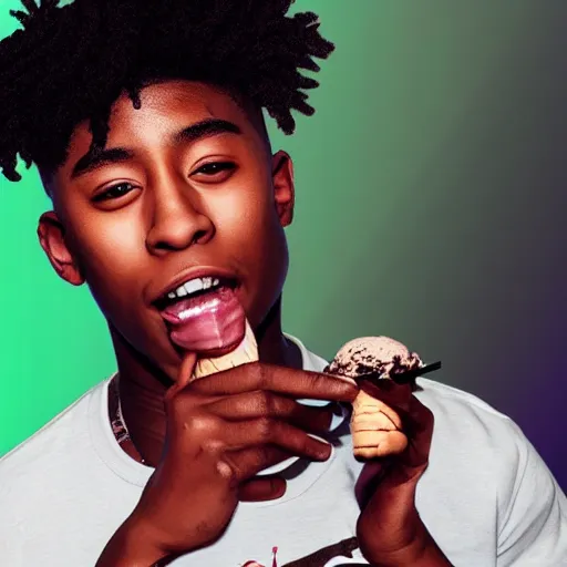 Prompt: rapper YoungBoy never broke again eating ice cream digital art 4K quality super realistic