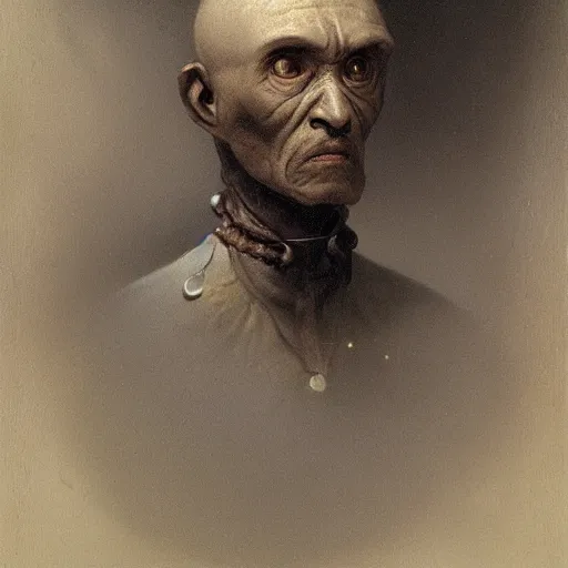 Prompt: male gray alien portrait, extraterrestrial by andreas achenbach