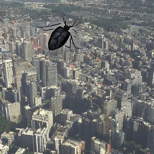 Prompt: a huge mama fly on the city