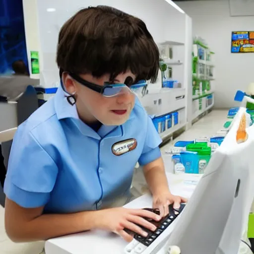 Image similar to A dolphin wearing a chemist outfit playing games on a computer