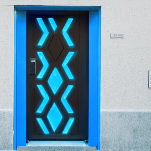 Image similar to a blue hexagonal door from the movie tron : legacy