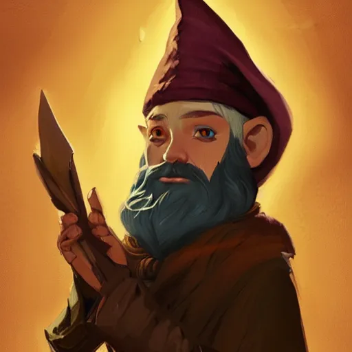 Image similar to Portrait of a gnome called Eldon, who is a young wizard that studied at the School of Abjuration, art by argerm and greg rutkowski, trending on artstation.