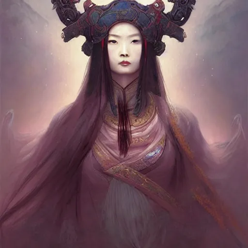 Prompt: A portrait of An beautiful!!! ancient Chinese female swordsman by Ross Tran!!! and Zhang Daqian and greg rutkowski! and gustav doré! and Zdzisław Beksiński! and Ruoxin Zhang!!!,In style of digital art illustration.Symmetry.Highly detailed face.Fantasy,smooth,hyper detailed,sharp focus,Soft light.trending on artstation.