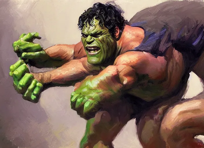 Image similar to a highly detailed beautiful portrait of mark ruffalo transforming into the hulk, by gregory manchess, james gurney, james jean