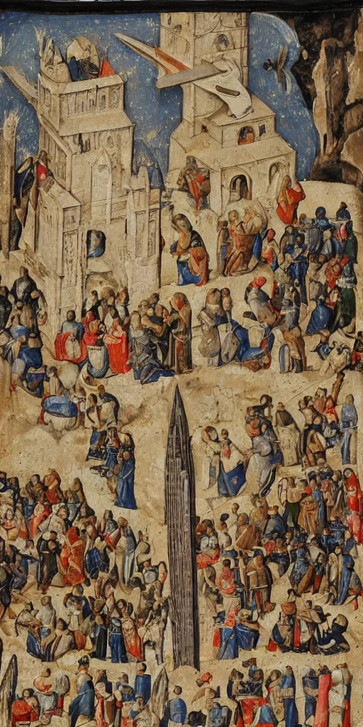 Prompt: the space shuttle launch in medieval art