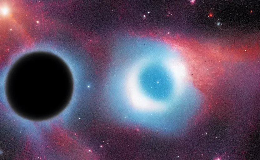 Image similar to realistic photo of nebula and black hole in early universe, galaxy