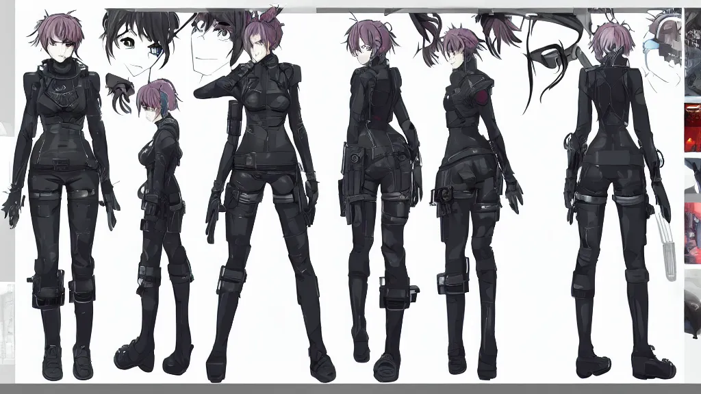 Anime girl full body character reference sheet