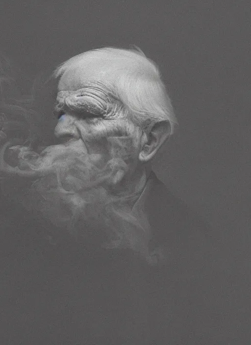 Image similar to Portrait of an old man made of smoke