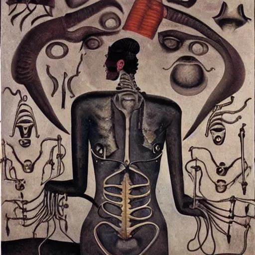 Image similar to cyborgs by frida kahlo