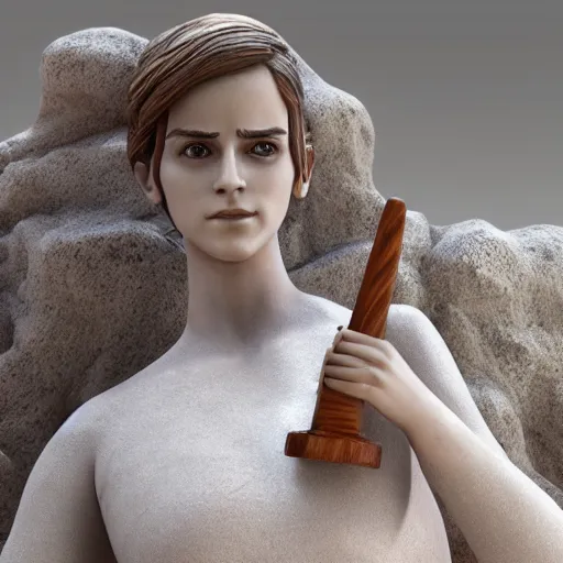 Image similar to wooden figurine of emma watson, blender, unreal engine, concept art, octane render, highly detailed, smooth, sharp focus