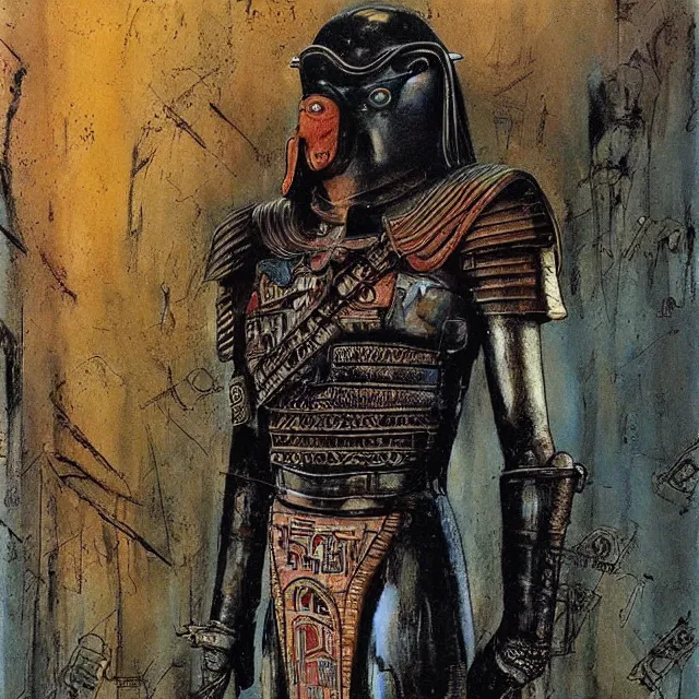 Prompt: artwork by Enki Bilal showing Horus