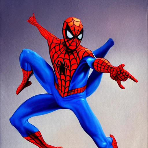 Image similar to jerma 9 8 5 as spiderman, jerma 9 8 5 in spiderman costume, jerma 9 8 5 is spiderman, high quality painting