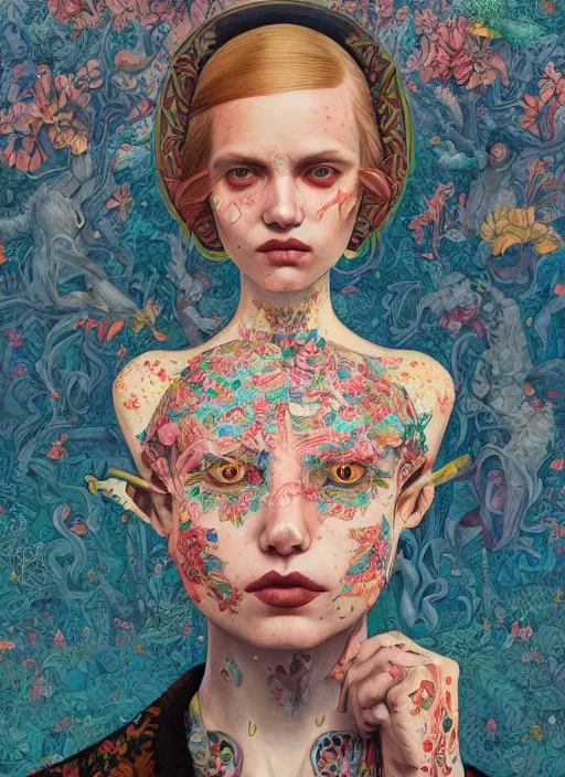 Image similar to fashion portrait :: by Martine Johanna and Simon Stålenhag and Chie Yoshii and Casey Weldon and Guillermo del toro :: ornate, dynamic, particulate, rich colors, intricate, elegant, highly detailed, centered, artstation, smooth, sharp focus, octane render, 3d