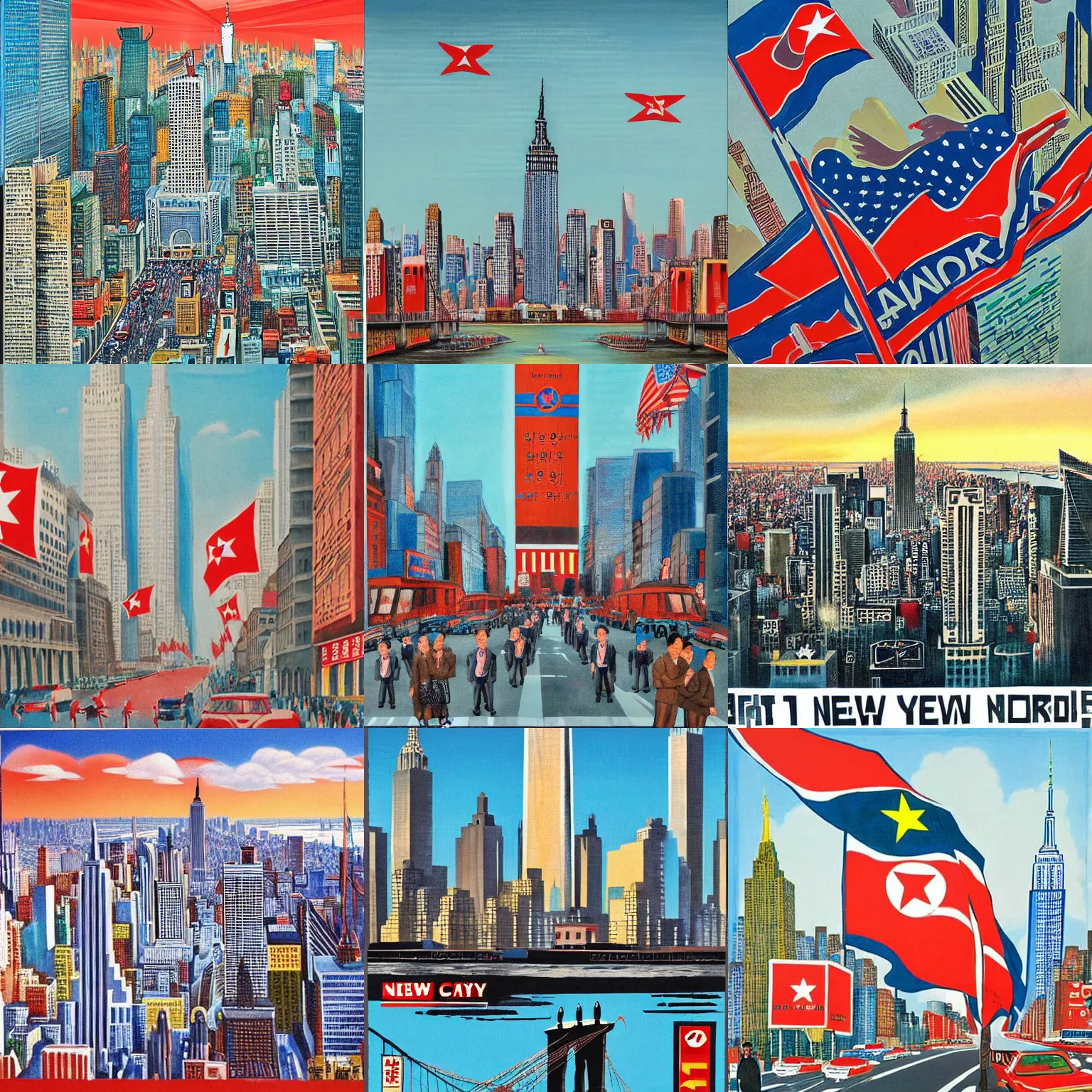 Prompt: portrait of new york city, north korean propaganda artwork