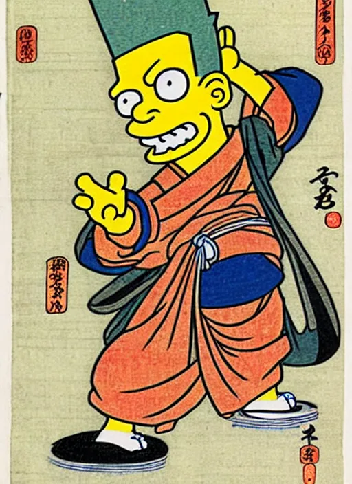 Image similar to bart simpson as a yokai illustrated by kawanabe kyosai and toriyama sekien