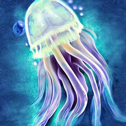 Image similar to a wolf-jellyfish-squid, digital painting, but as a wildlife photography