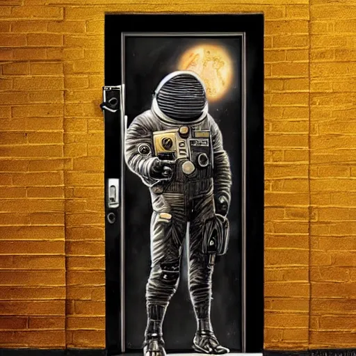 Image similar to golden ratoo, pencil art, space astronaut opening door that shows space and time created by stan lee with extra detail, epic.