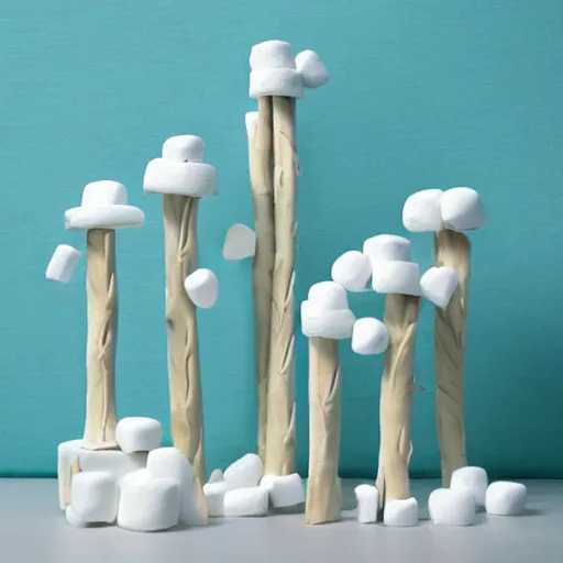 Image similar to marshmallow trrees, dreamy art