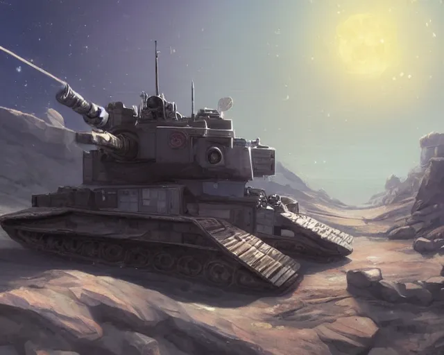 Prompt: a tank on the moon. By Makoto Shinkai, Stanley Artgerm Lau, WLOP, Rossdraws, James Jean, Andrei Riabovitchev, Marc Simonetti, krenz cushart, Sakimichan, trending on ArtStation, digital art.