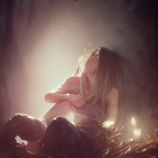 Prompt: a cute girl with long hair crying in front of a coffin, cinematic lighting, dramatic atmosphere, artwork by dustin nguyen, akihiko yoshida, greg tocchini, greg rutkowski, cliff chiang, 4 k resolution, trending on artstation