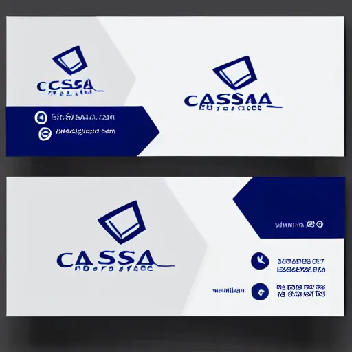 Prompt: a business card with logo for a real estate agent, blue and white color scheme, name of the company is casa hunting