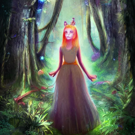 Image similar to ancient ritual in a magical forest, forest child girl, fantasy, artwork, digital art