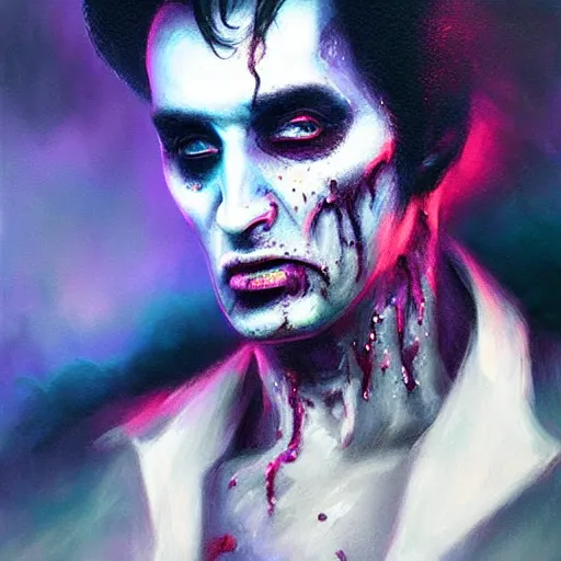 Image similar to UHD photorealistic Cosmic Zombie Elvis in the style of tonalism by Greg Rutkowski