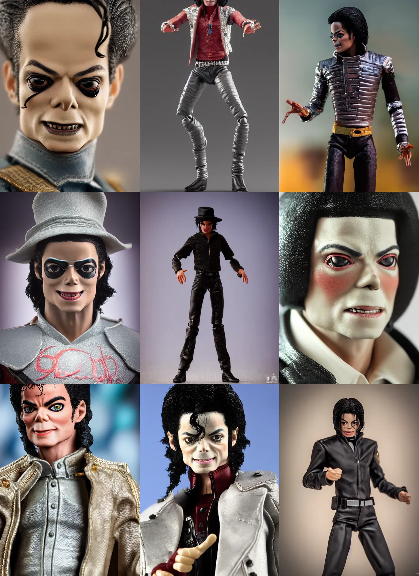 Prompt: closeup of a neca action figure michael jackson, depth of field, zeiss lens, detailed, symmetrical, centered, fashion photoshoot, by nicoletta ceccoli, mark ryden, lostfish, earl nore, hyung tae, frank frazetta, breathtaking, 8 k resolution, extremely detailed, beautiful, establishing shot, artistic, hyperrealistic, octane render