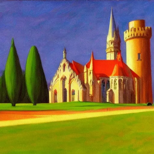 Image similar to beautiful gothic castle landscape in the style of Edward Hopper