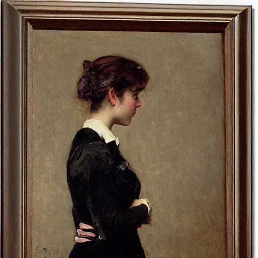 Image similar to a young woman detective by alfred stevens