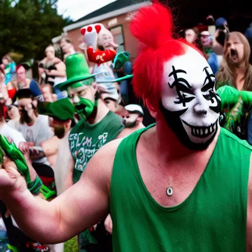 Image similar to juggalo Gumby backyard wrestling cult