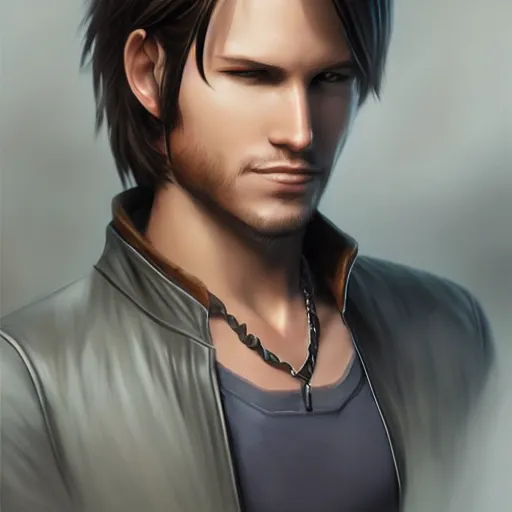 Image similar to portrait of squall leonhart, matte painting by artgerm, artstation