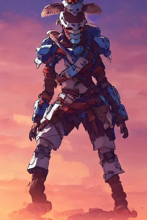 Image similar to combination suit armor aloy horizon forbidden west horizon zero dawn robot ninja mask helmet backpack tribal, art gta 5 comics, official fanart behance hd artstation by jesper ejsing, by rhads, makoto shinkai and lois van baarle, ilya kuvshinov, ossdraws radiating a glowing aura cgi rtx 2 0 2 2