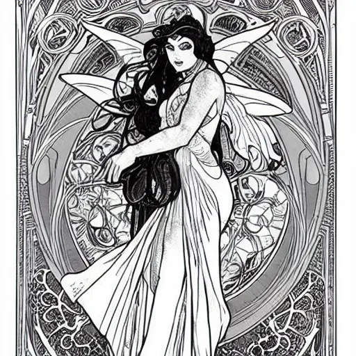 Prompt: very, very, very beautiful fairy by Arthur Adams and Alphonse Mucha