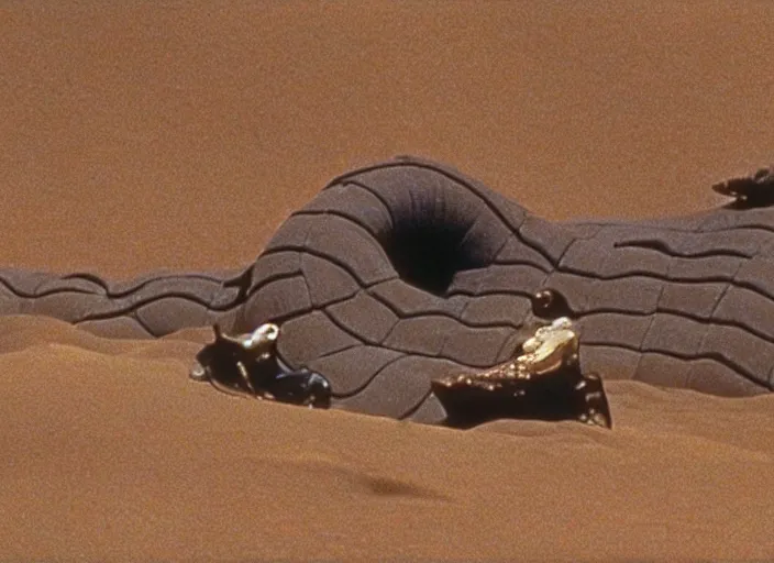 Prompt: sandworm scene from the 1 9 9 4 science fiction film dune