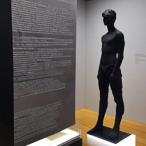 Prompt: a realistic detailed photo of a guy who is an attractive humanoid who is half robot and half humanoid, who is a male android, twitch streamer ninja tyler blevins, shiny skin, posing like a statue, blank stare, at the museum, on display