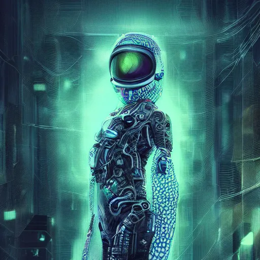 Prompt: hyperrealistic portrait of a woman squid monster astronaut, full body portrait, well lit, intricate abstract. cyberpunk, intricate artwork, by Tooth Wu, wlop, beeple. octane render,in the style of Jin Kagetsu, James Jean and wlop, highly detailed, sharp focus, intricate concept art, digital painting, ambient lighting, 4k, artstation