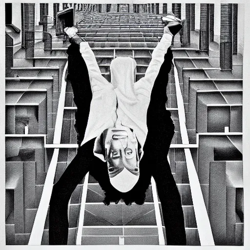 Prompt: Michael Jackson in the style of Escher