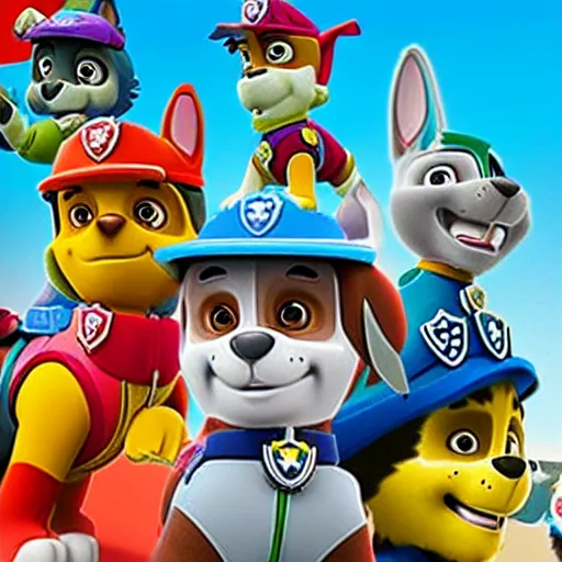 Image similar to rocky from paw patrol with all the characters from miniforce