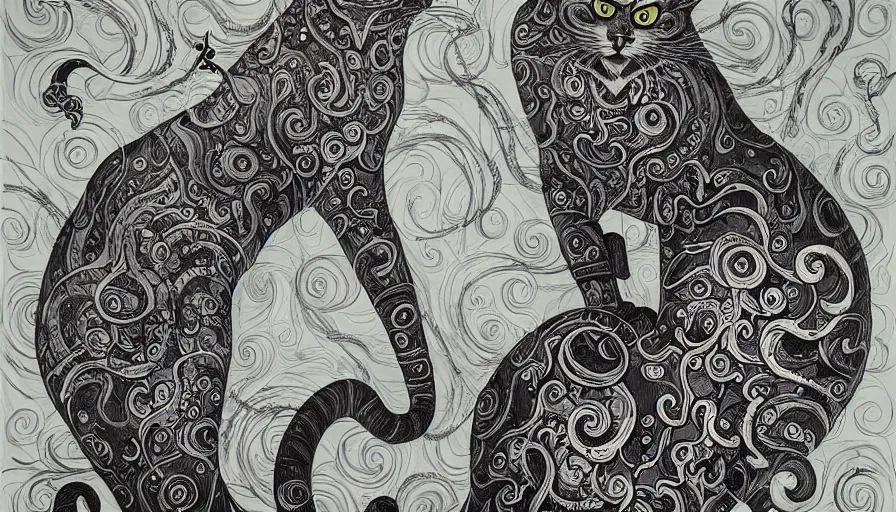 Prompt: acrylic painting of really tall cats by joe fenton, thick brush strokes and visible paint layers