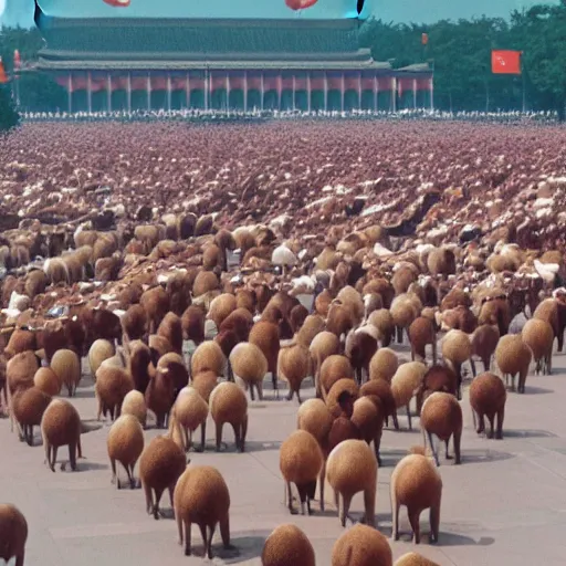 Prompt: Tiananmen square massacre with capybaras