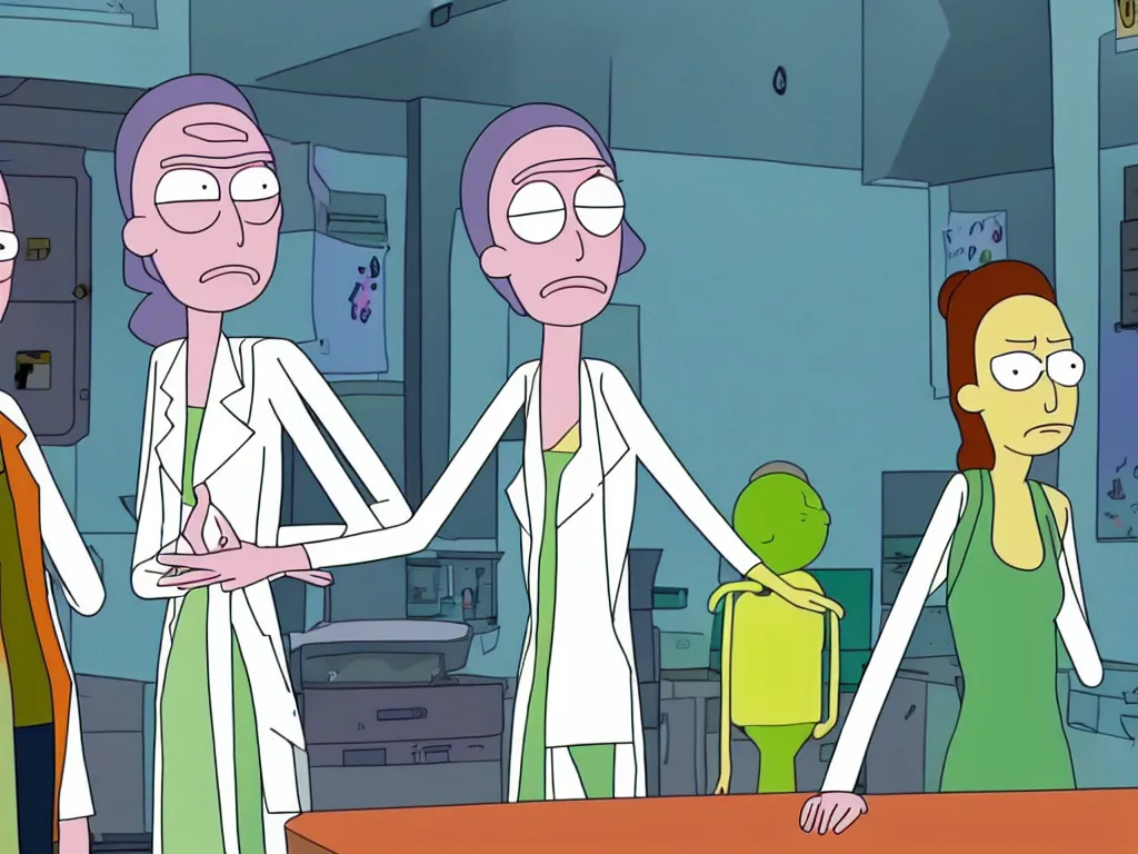 Prompt: a still from a female version of rick and morty