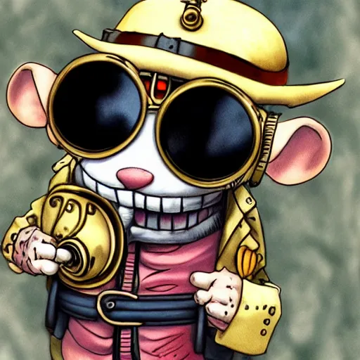 Image similar to a rat with steampunk googles, from One piece