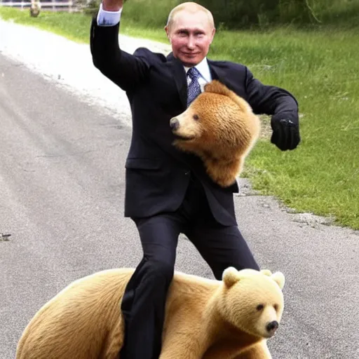 Prompt: Putin riding a bear