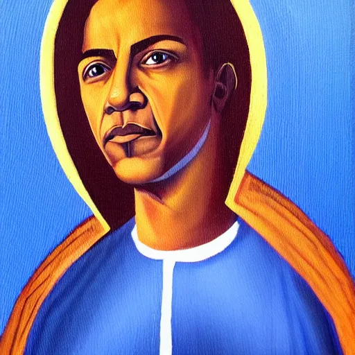 Image similar to Barack Obama as the virgin Mary, oil painting
