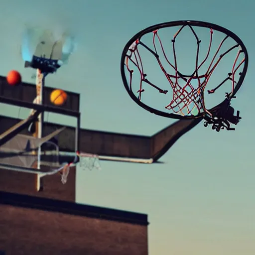 Image similar to flying drone robot with basketball hoop on drone robot body