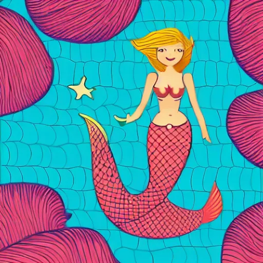 Image similar to Full body mermaid swimming in the sea, Anthropomorphic, highly detailed, colorful, illustration, smooth and clean vector curves, no jagged lines, vector art, smooth