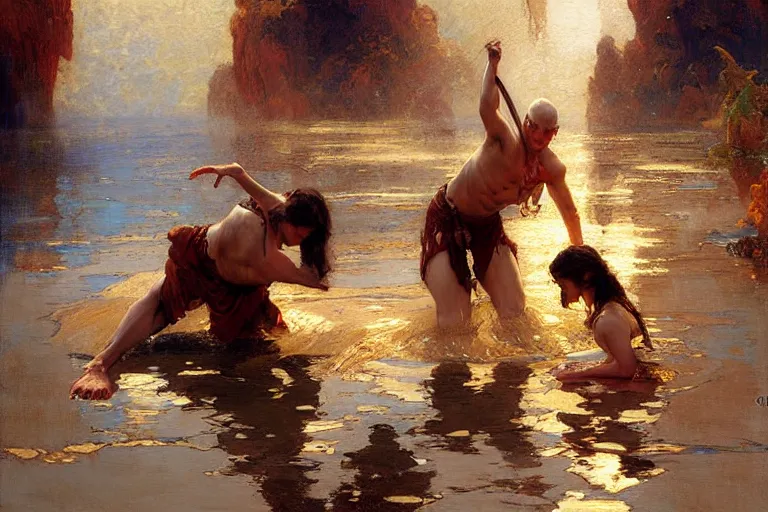 Prompt: water bender, painting by gaston bussiere, craig mullins, j. c. leyendecker